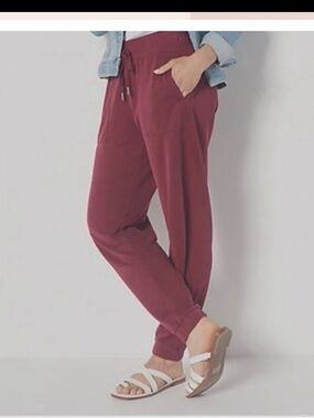Susan Graver Weekend Sueded Knit Jogger Pants in Antiqued Wine - New with TAGS